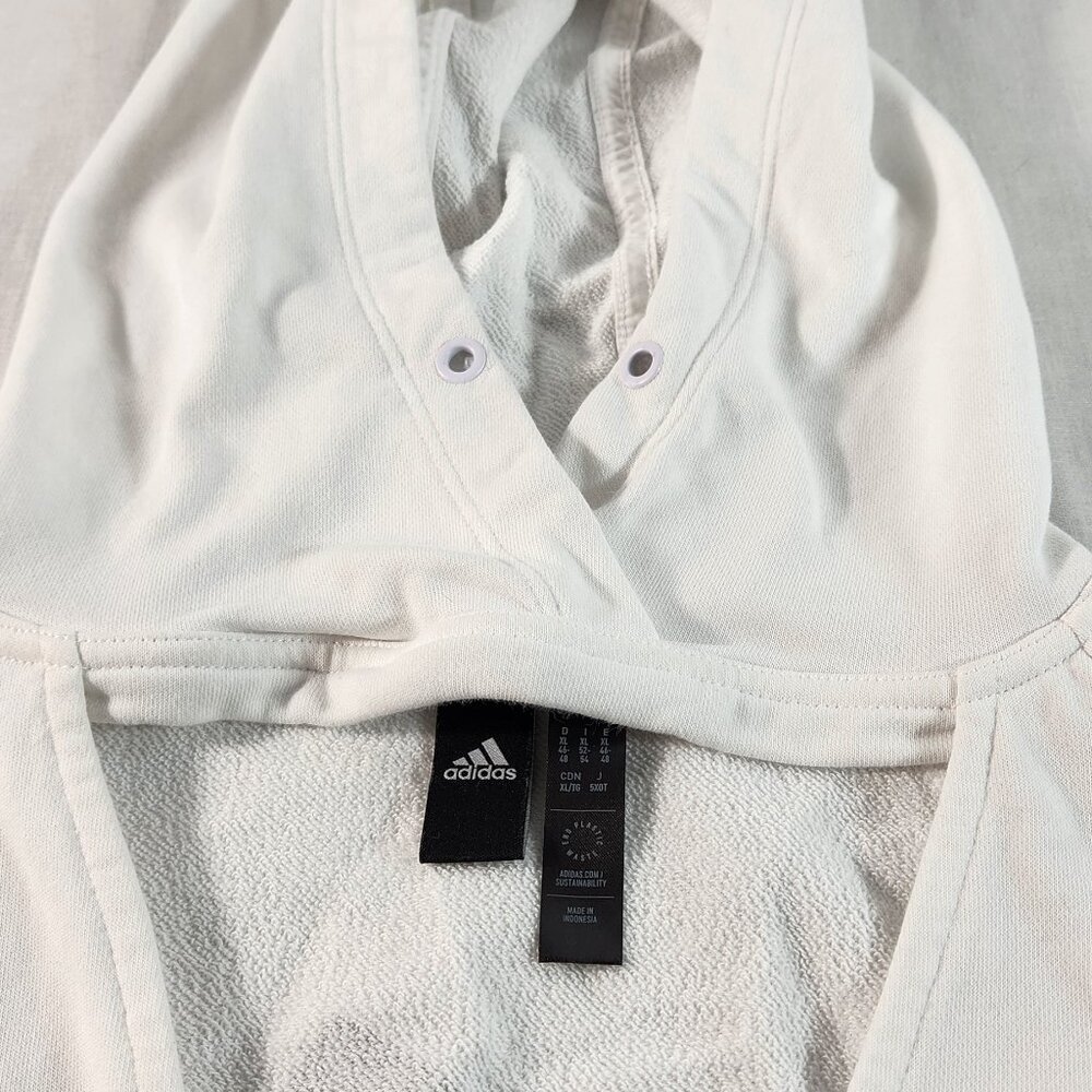 Adidas V-Neck Hoodie Pullover Sweater White XL Cotton Blend Mid-Sleeves - Picture 11 of 16